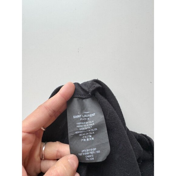 SAINT LAURENT Black Lightning Bolt Logo Burnout Short Sleeve T-Shirt, Size L - Picture 10 of 12